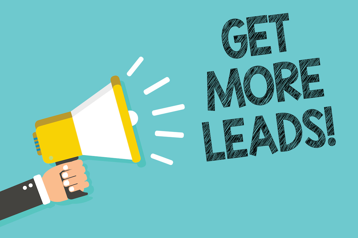 Writing note showing Get More Leads. Business photo showcasing Look for new clients customers followers Marketing strategy Man holding megaphone loudspeaker blue background message speaking.